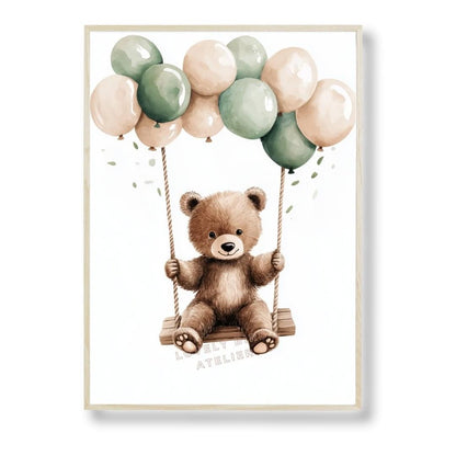 Affiche  Ours & Balançoire  décoration murale chambre bébé enfant.
