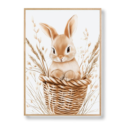 Affiche Lapin & Panier Osier  décoration murale chambre bébé enfant.