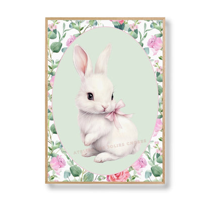 Affiche Lapin & Motif Fleuri  décoration murale chambre bébé enfant.