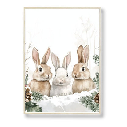 Affiche Trio Lapins & Hiver  décoration murale chambre bébé enfant.