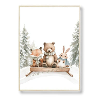 Affiche  Trio & Luge  décoration murale chambre bébé enfant.