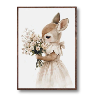Affiche Biche & Joli Bouquet  décoration murale chambre bébé enfant.