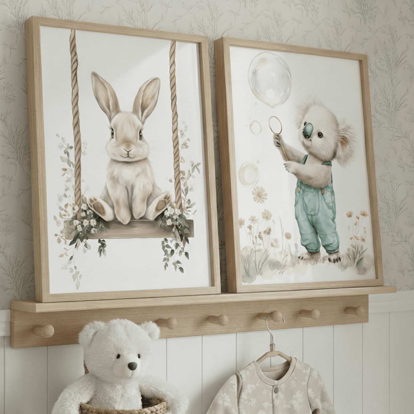 Affiche Lapin & Balancelle  décoration murale chambre bébé enfant.