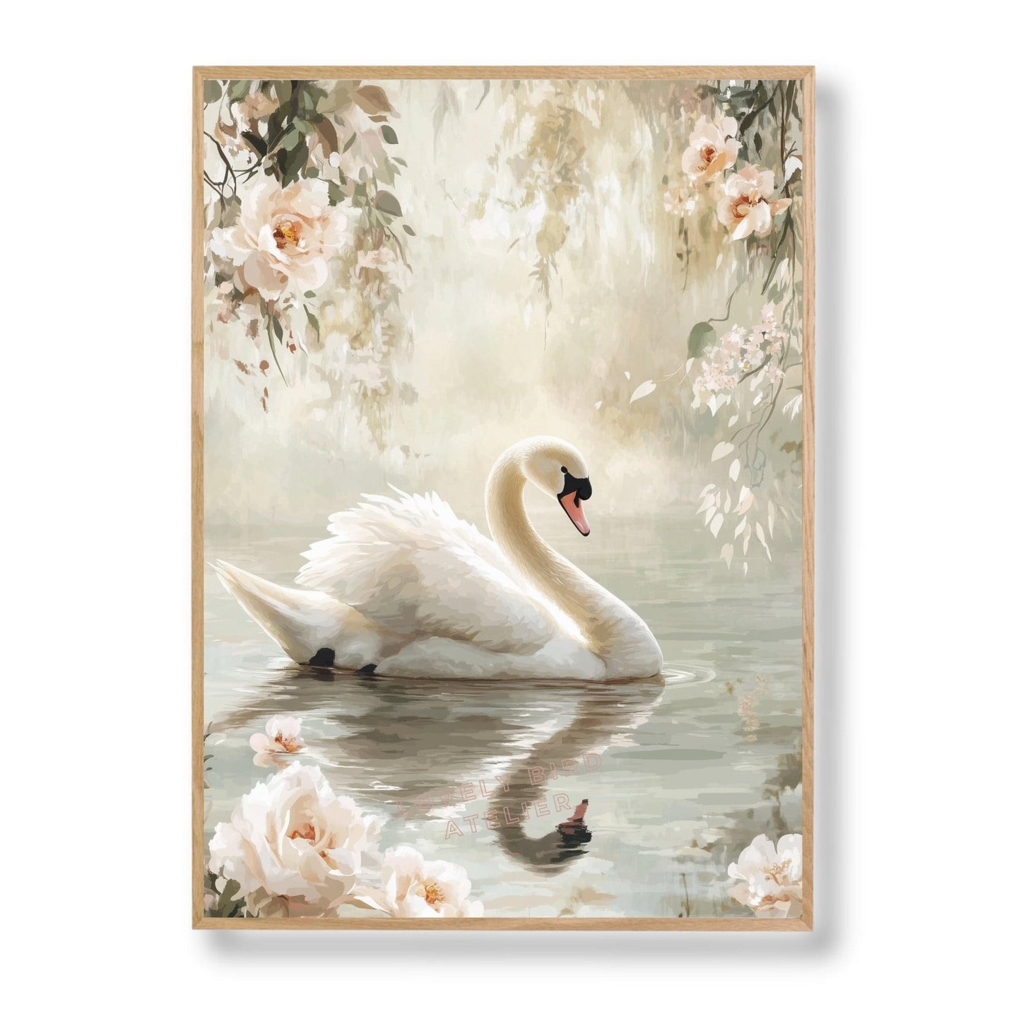 Affiche Cygne & Jolies Fleurs  décoration murale chambre bébé enfant.