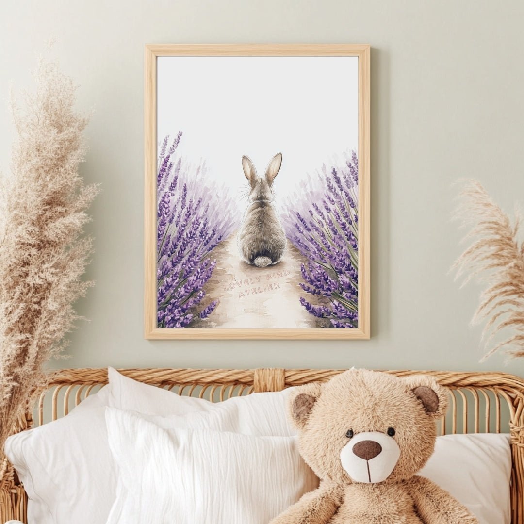 Affiche Lapin Gris & Lavandes décoration murale chambre bébé enfant