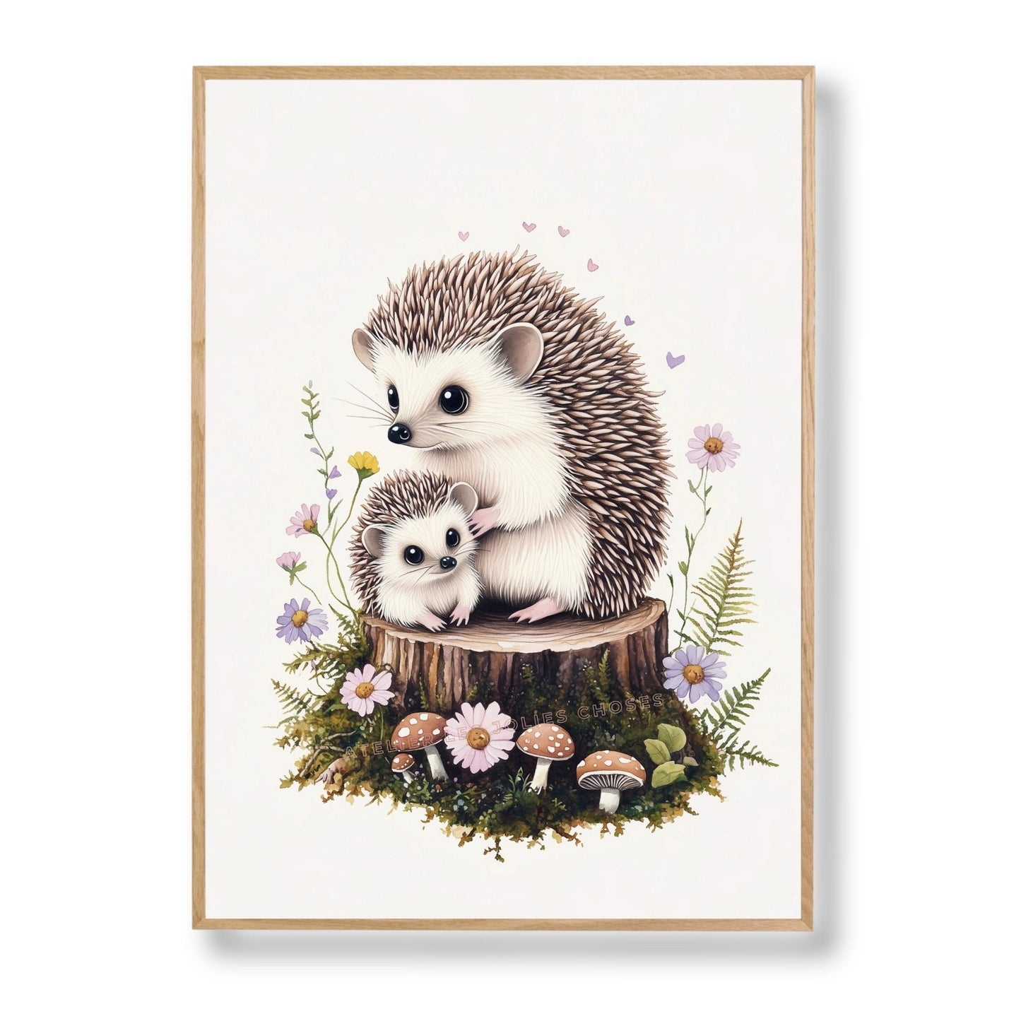 Affiche - Hérissons câlins  décoration murale chambre bébé enfant.
