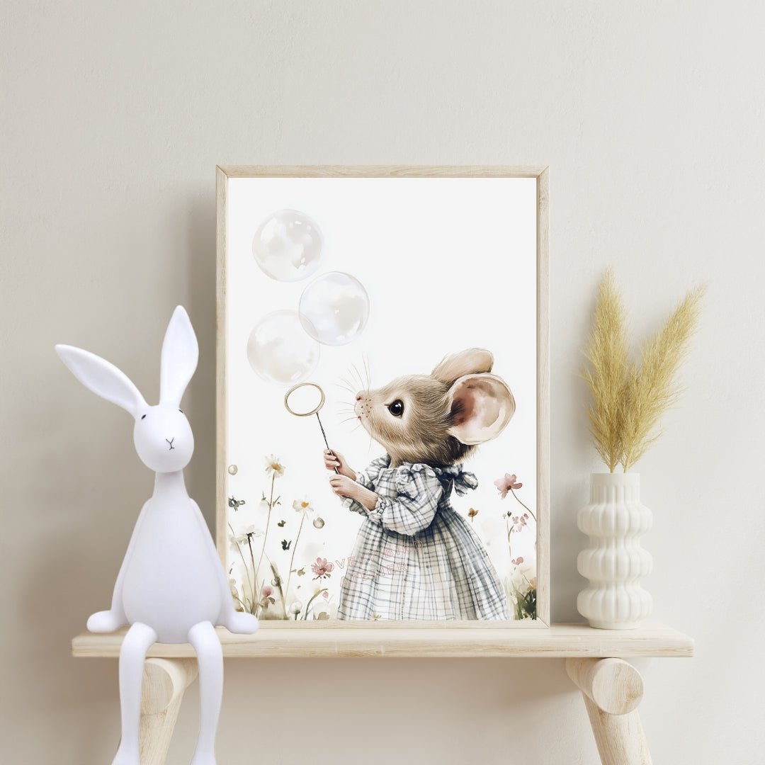 Affiche Souris & Bulles  décoration murale chambre bébé enfant.