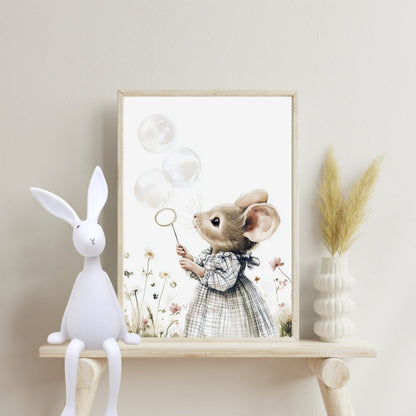 Affiche Souris & Bulles  décoration murale chambre bébé enfant.
