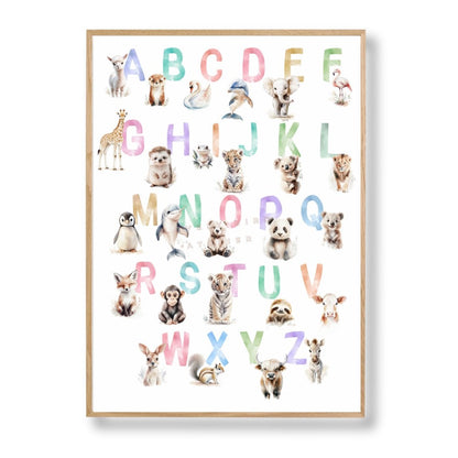 Affiche Abécédaire Animaux tout en Couleurs  décoration murale chambre bébé enfant.