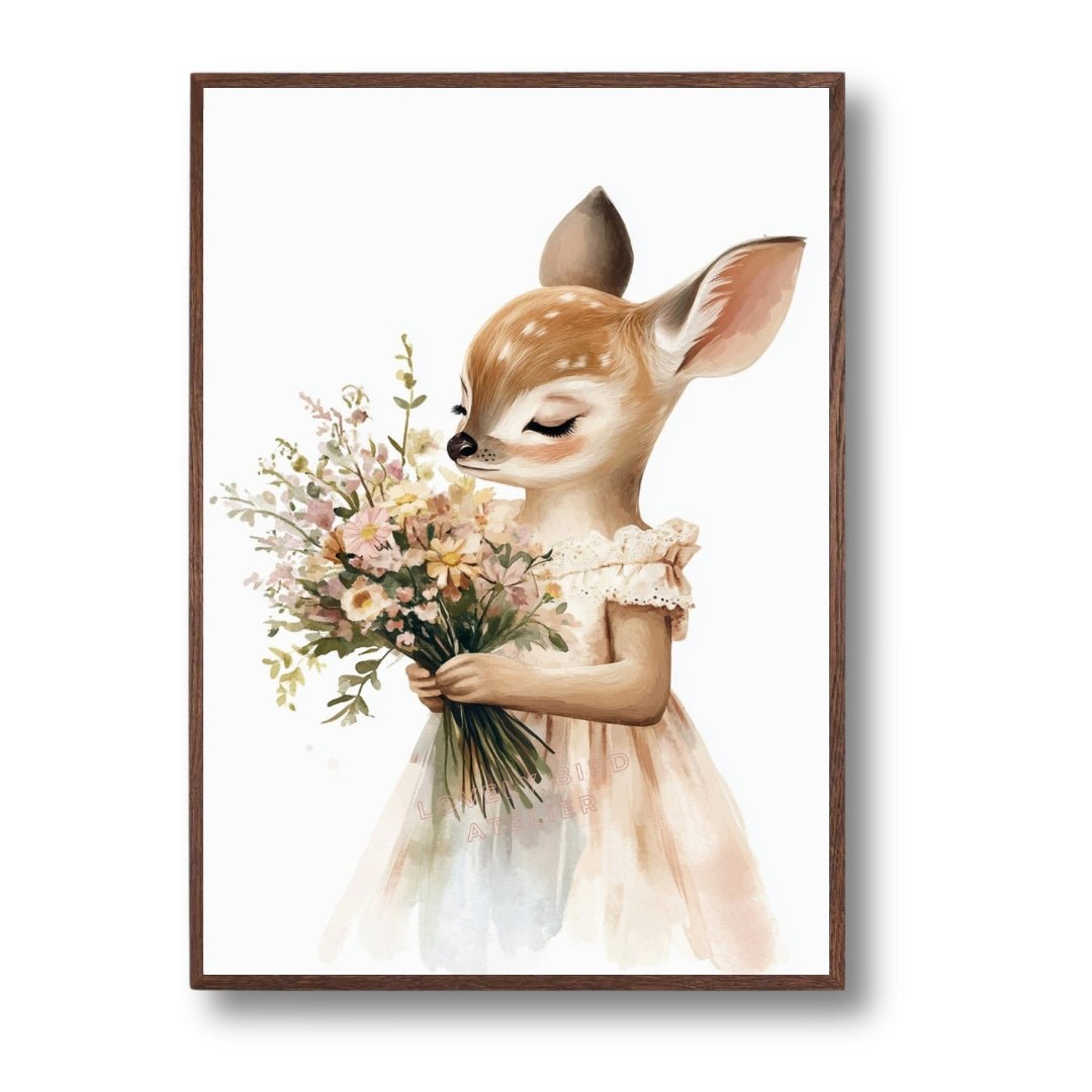Affiche Biche & Bouquet  décoration murale chambre bébé enfant.