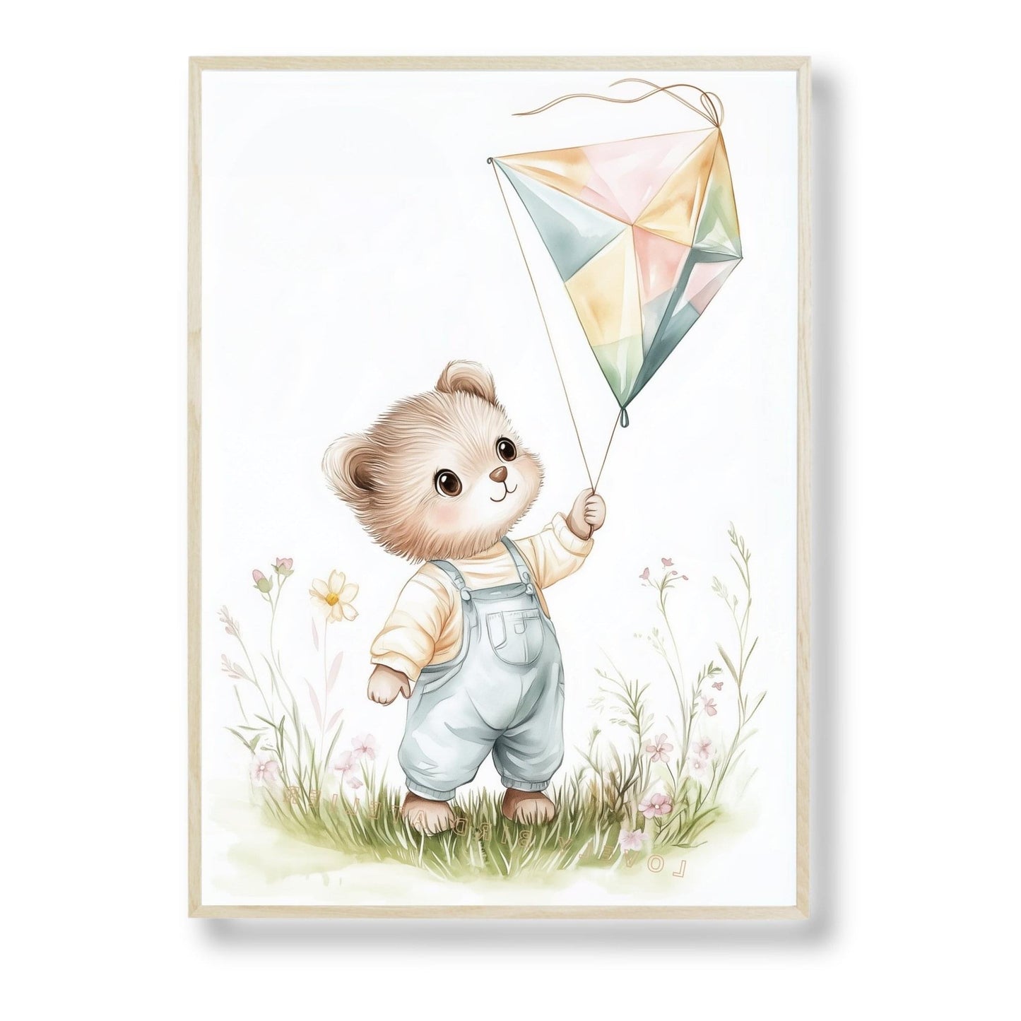 Affiche Ourson & Cerf-Volant  décoration murale chambre bébé enfant.