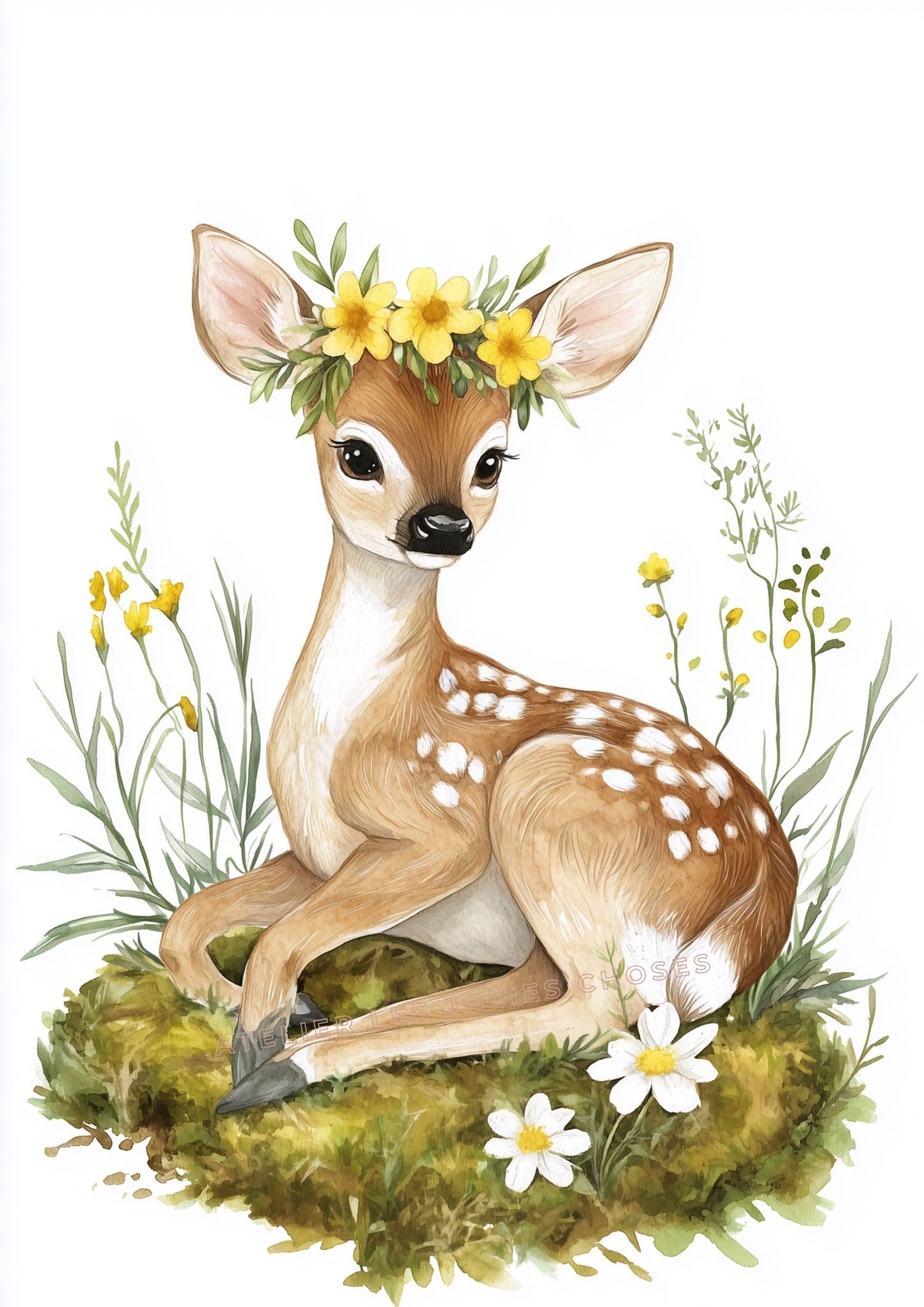 Affiche Biche - La clairière enchantée  décoration murale chambre bébé enfant.