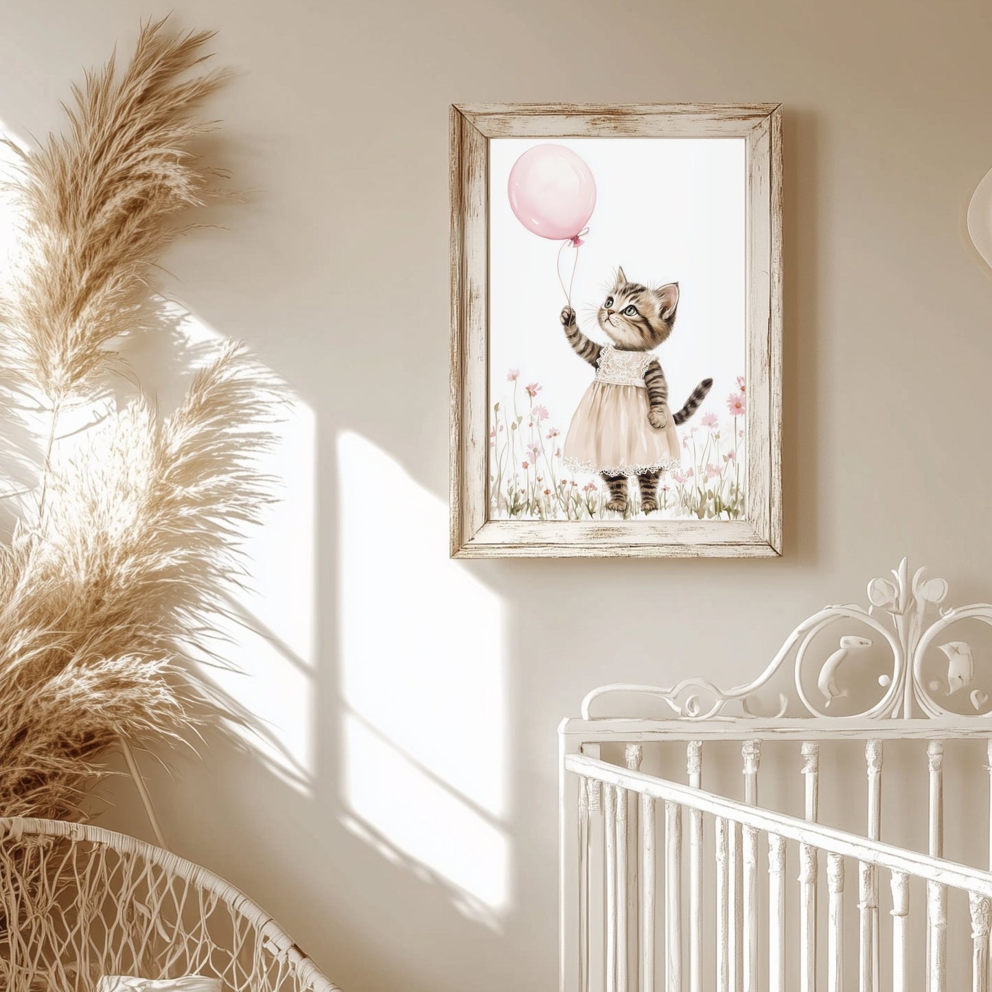 Petite Chatonne & Ballon décoration murale chambre bébé enfant