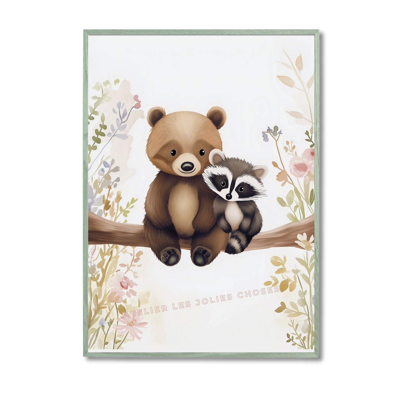 Affiche - Tendresse Ourson & Raton  décoration murale chambre bébé enfant.