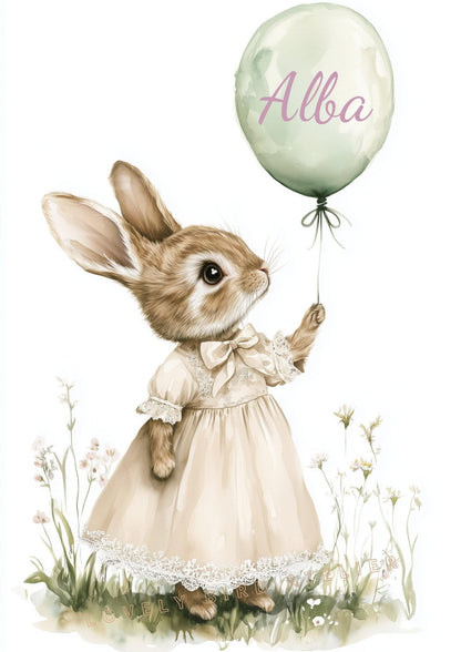 Illustration Lapin & Ballon  décoration murale chambre bébé enfant.