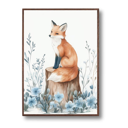 Renard & Fleurs Bleues – Charme Caché de la Forêt  décoration murale chambre bébé enfant.