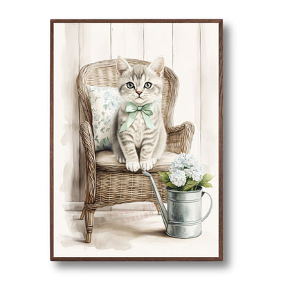Joli Petit Chat & Hortensia  décoration murale chambre bébé enfant.