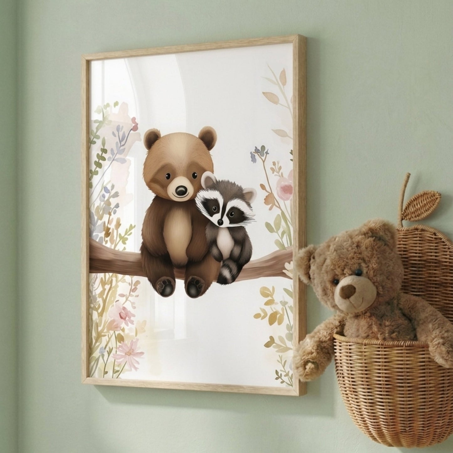 Affiche - Tendresse Ourson & Raton  décoration murale chambre bébé enfant.