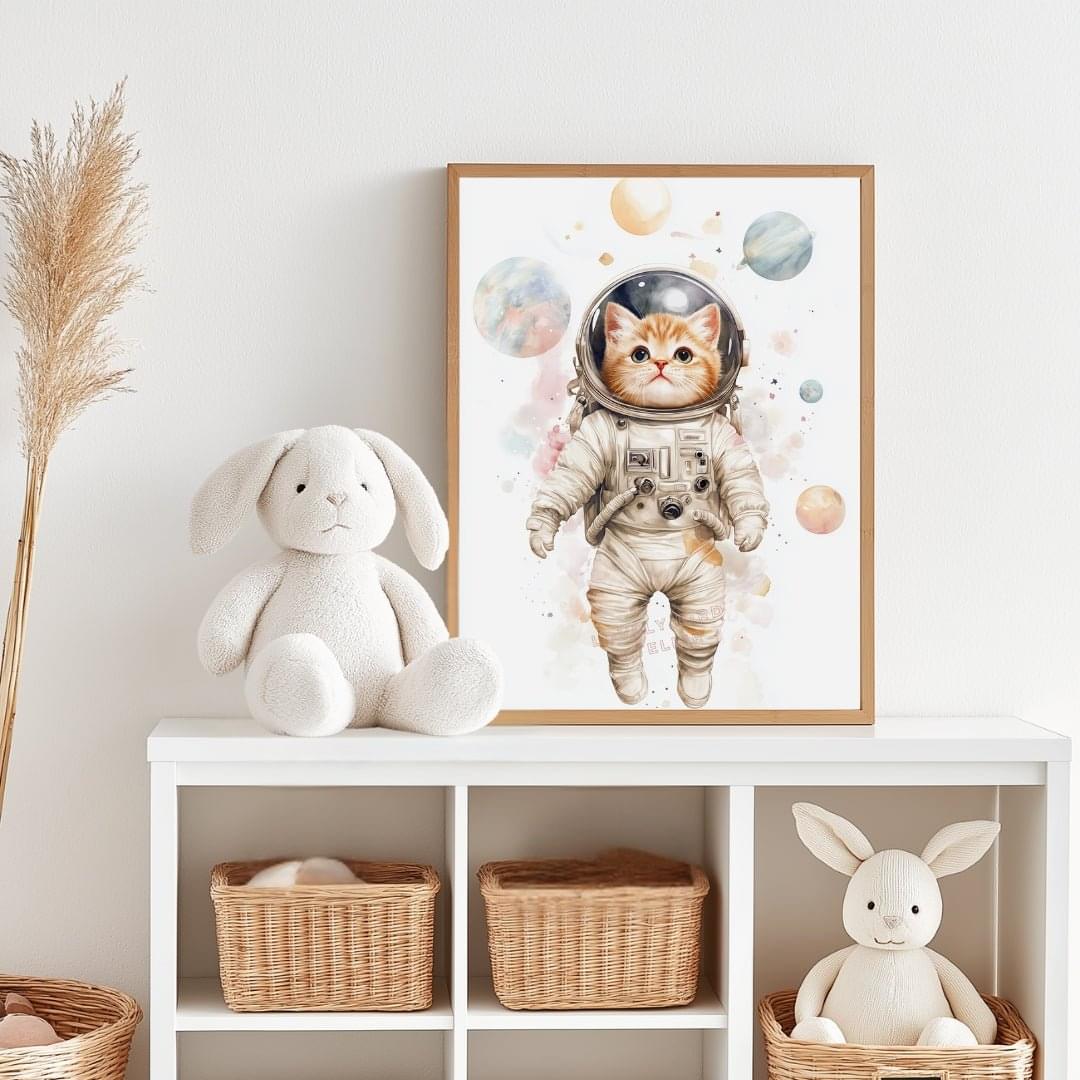 Affiche Chat Astronaute  décoration murale chambre bébé enfant.