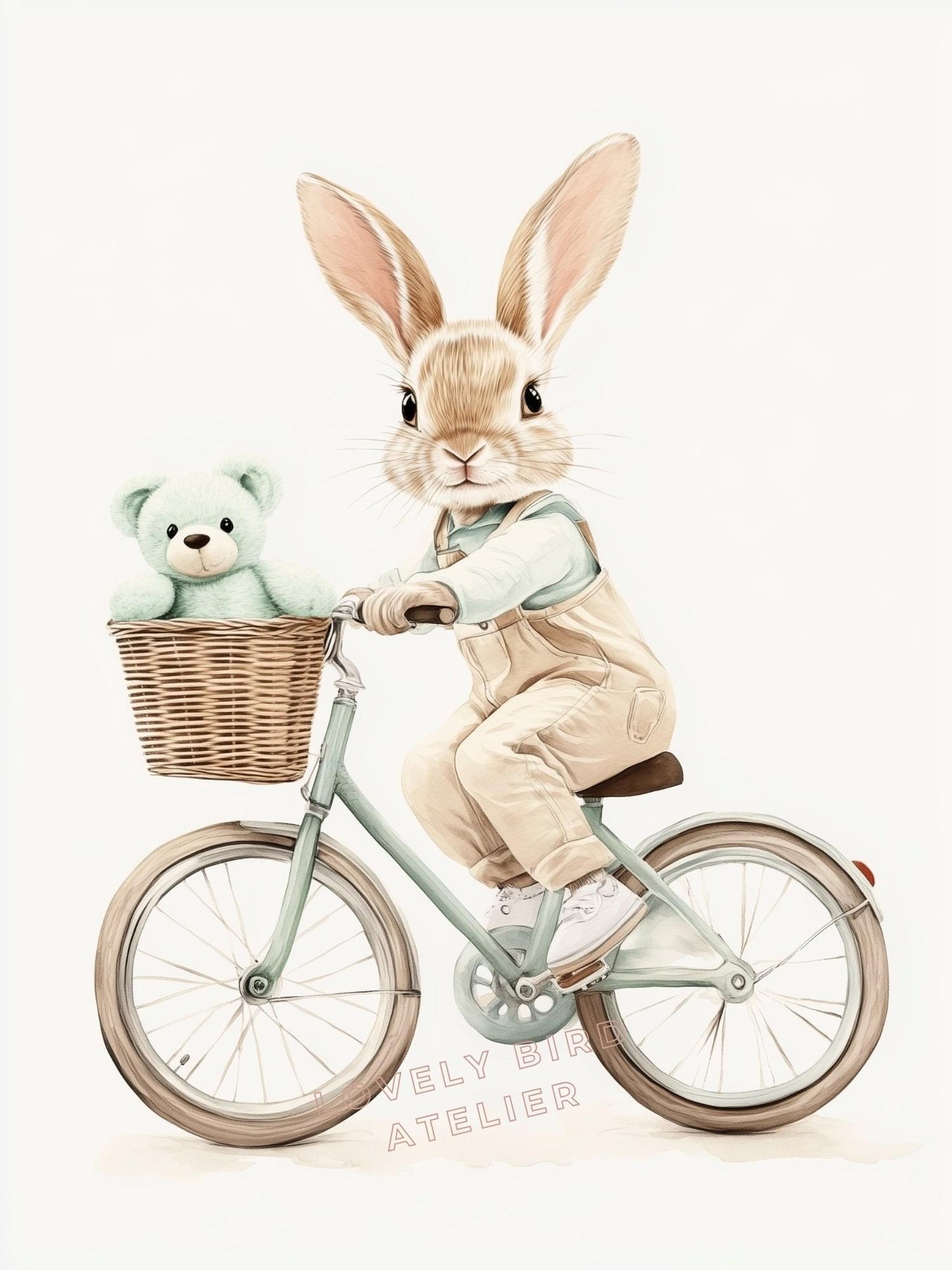 Affiche Lapin & Bicyclette  décoration murale chambre bébé enfant.