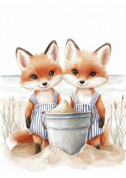 Les Renards à la plage  décoration murale chambre bébé enfant.
