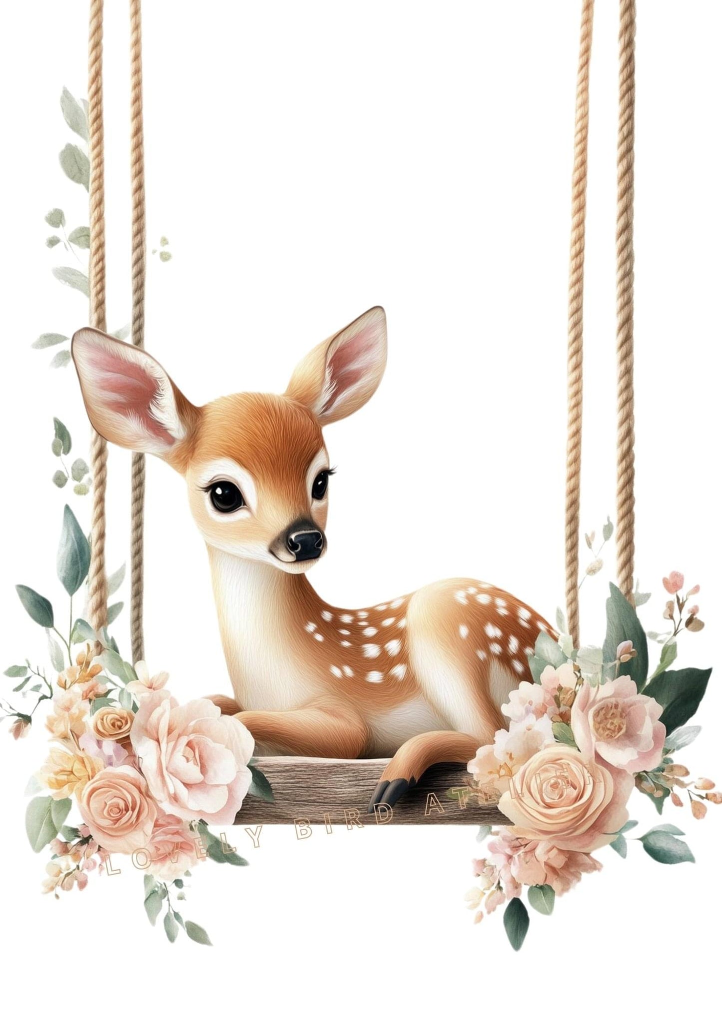Affiche Biche & Balancelle Fleurie  décoration murale chambre bébé enfant.