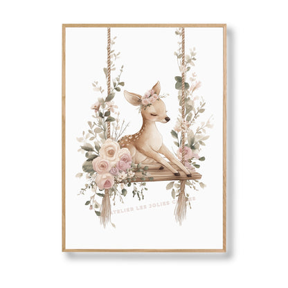 Affiche - Balancement au cœur de la clairière  décoration murale chambre bébé enfant.