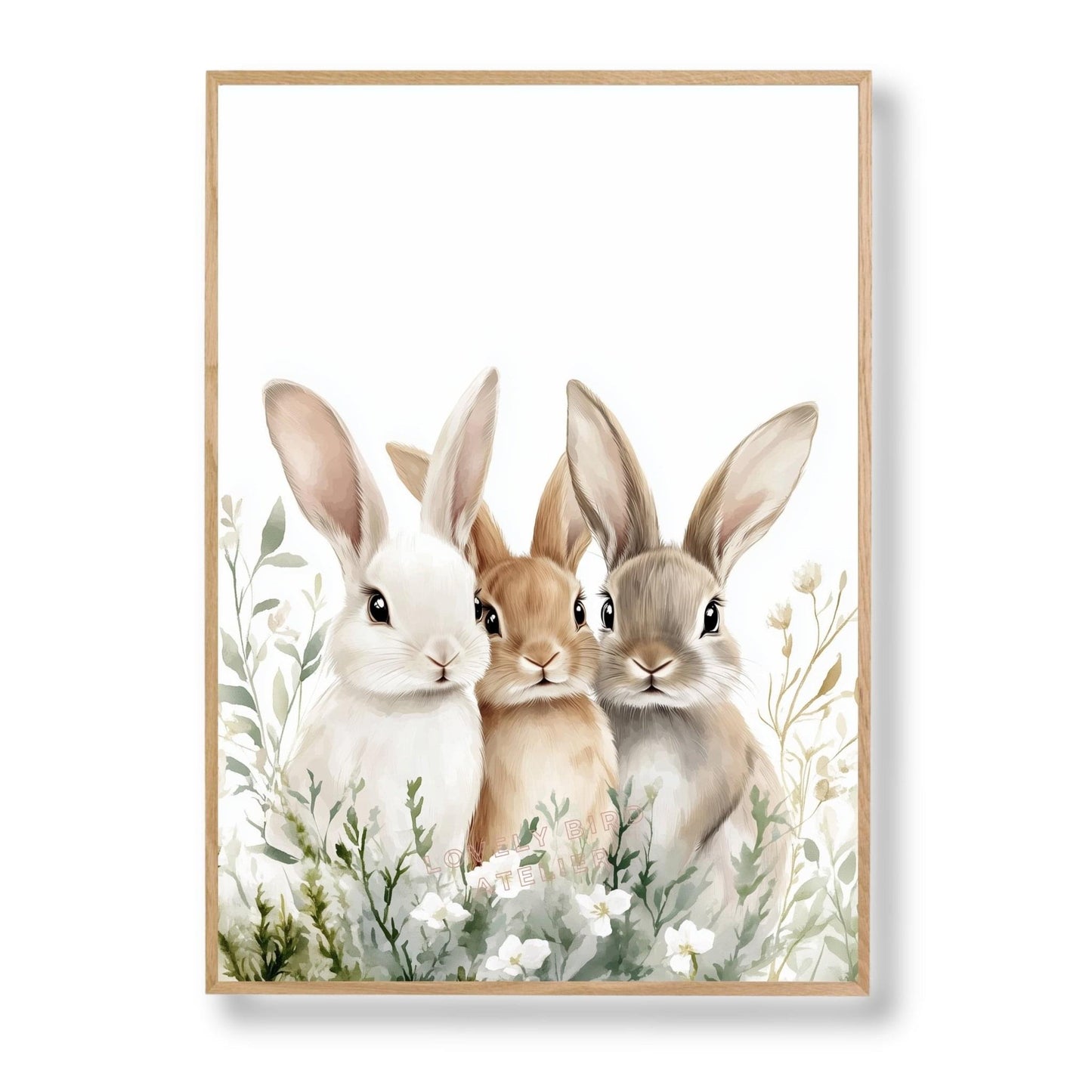 Affiche Le Trio Des Lapins  décoration murale chambre bébé enfant.