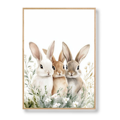 Affiche Le Trio Des Lapins  décoration murale chambre bébé enfant.