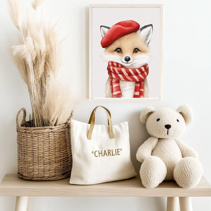Tableau Renard & Béret Rouge  décoration murale chambre bébé enfant.