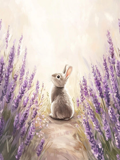 Affiche Lapin  & Lavandes  décoration murale chambre bébé enfant.