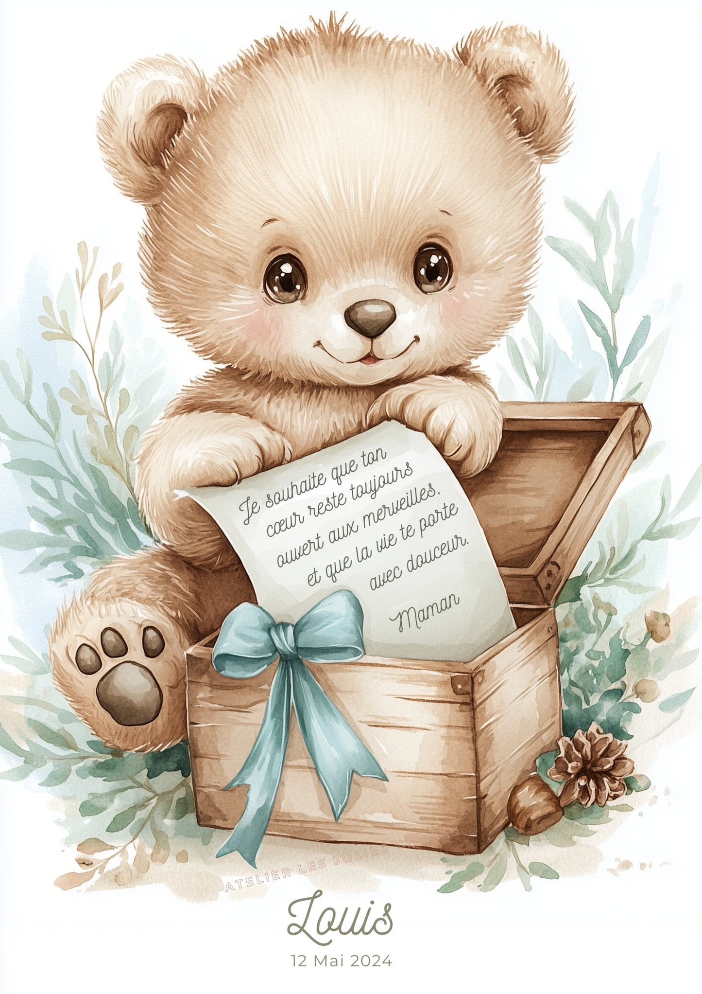 Le trésor de Petit Ours  décoration murale chambre bébé enfant.