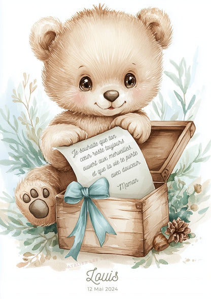 Le trésor de Petit Ours  décoration murale chambre bébé enfant.