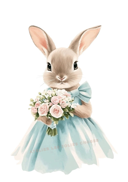 Affiche Lapine & Bouquet  décoration murale chambre bébé enfant.