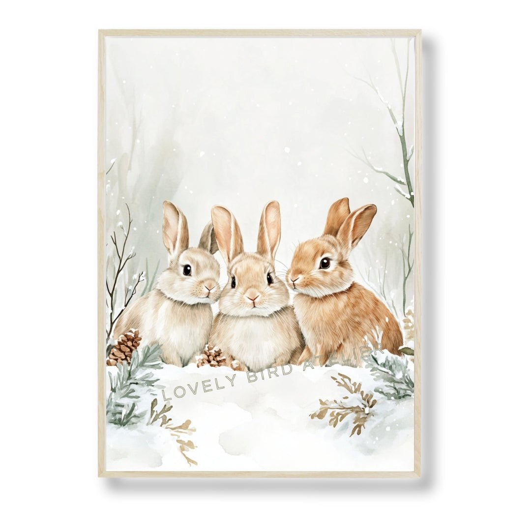 Affiche Trio Lapins & Neige décoration murale chambre bébé enfant