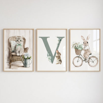 Joli Petit Chat & Hortensia  décoration murale chambre bébé enfant.