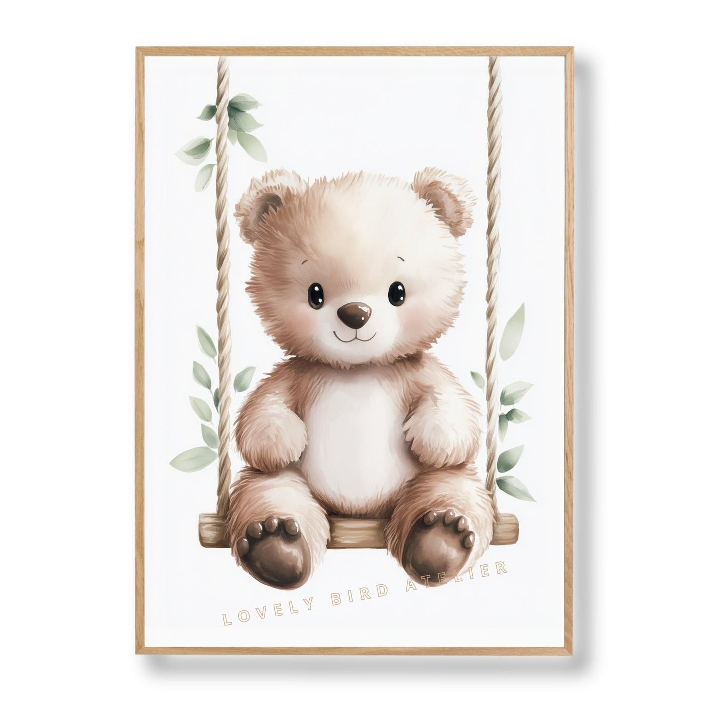 Affiche Ours & Balançoire Végétale  décoration murale chambre bébé enfant.