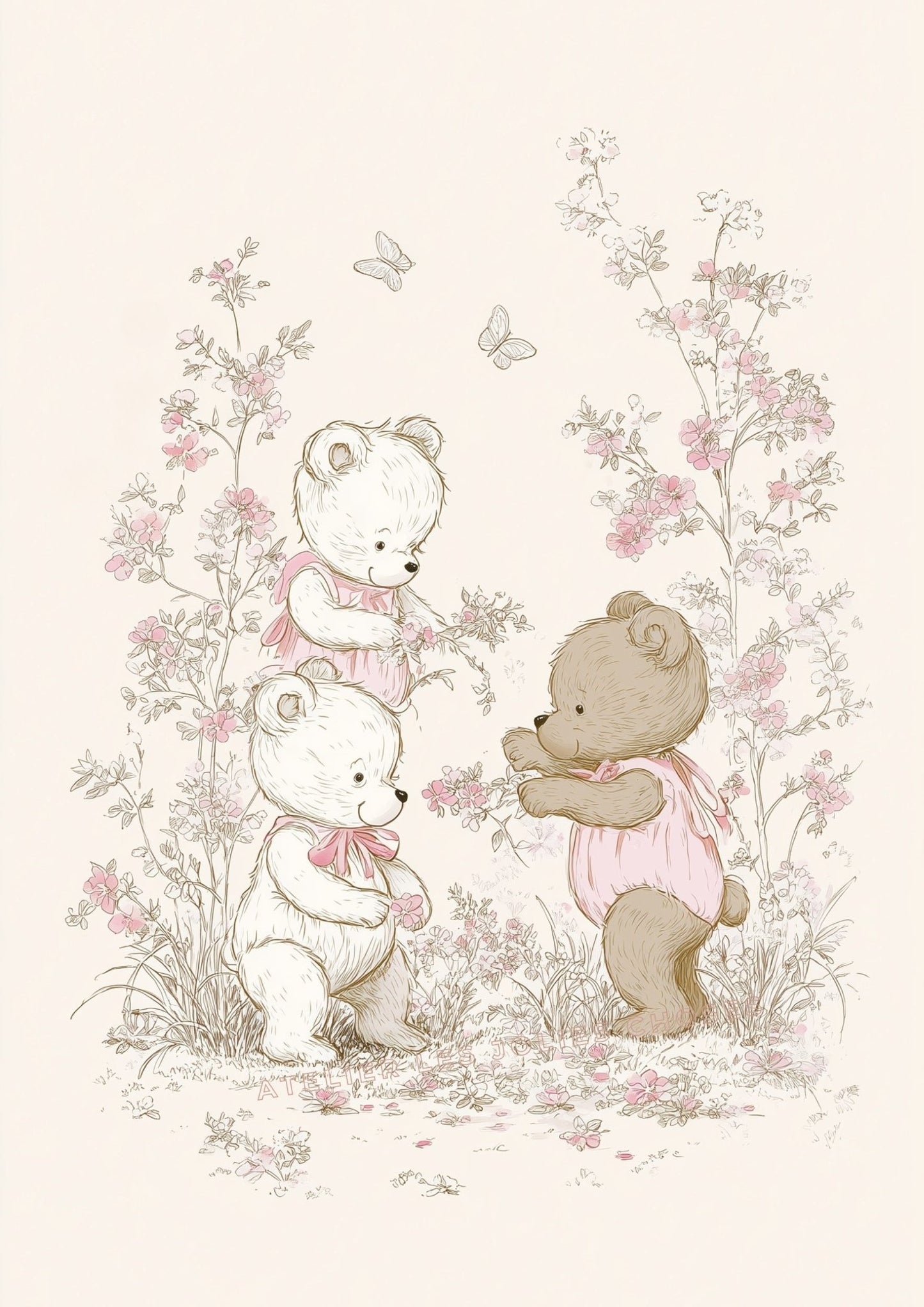 Illustration  – Douceur florale  décoration murale chambre bébé enfant.