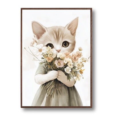 Affiche Chat &  Bouquet  décoration murale chambre bébé enfant.