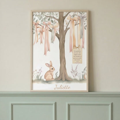 Petit lapin sous les rubans  décoration murale chambre bébé enfant.