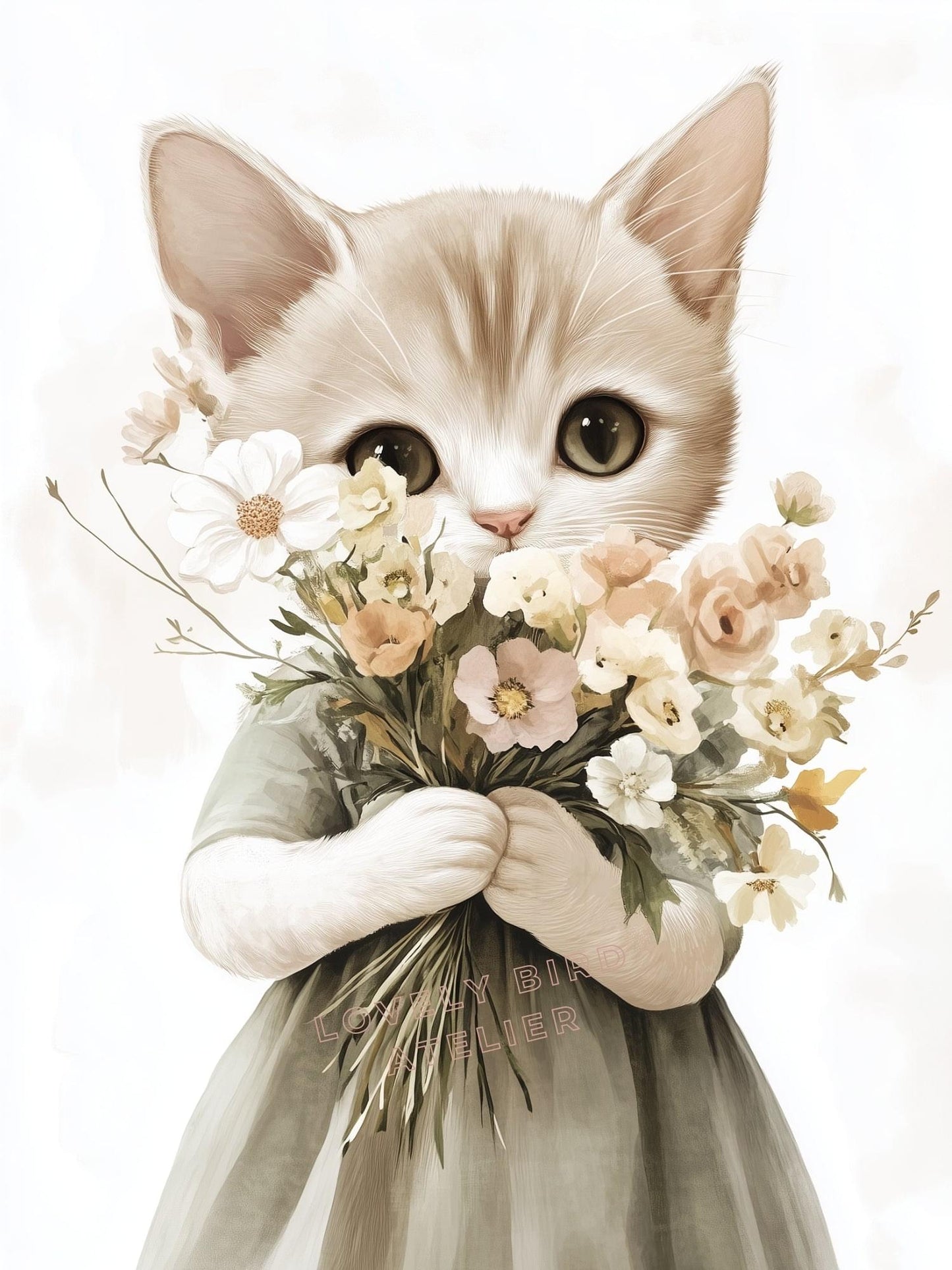 Affiche Chat &  Bouquet  décoration murale chambre bébé enfant.
