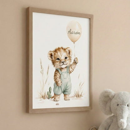 Illustration  Lionceau & Ballon  décoration murale chambre bébé enfant.