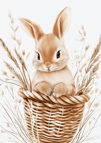 Affiche Lapin & Panier Osier  décoration murale chambre bébé enfant.