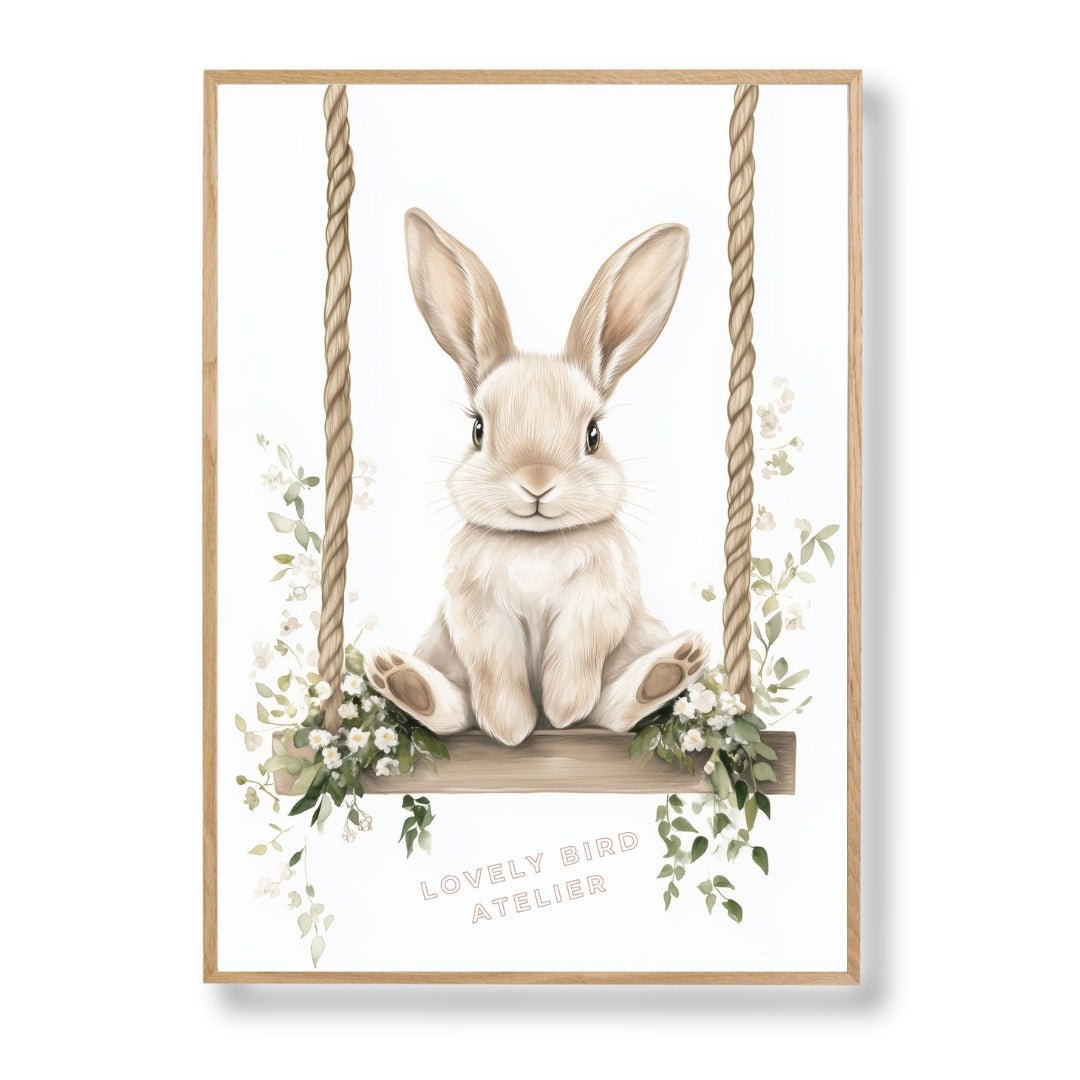 Affiche Lapin & Balancelle  décoration murale chambre bébé enfant.