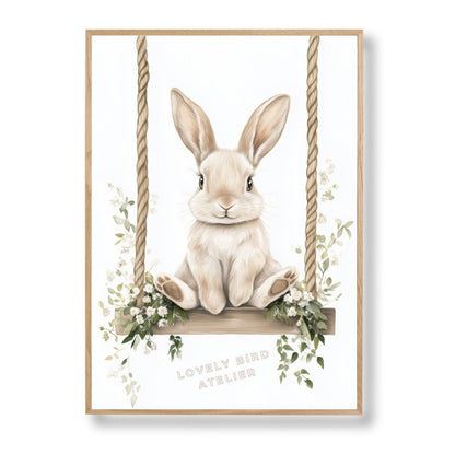 Affiche Lapin & Balancelle  décoration murale chambre bébé enfant.