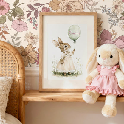 Illustration Lapin & Ballon  décoration murale chambre bébé enfant.