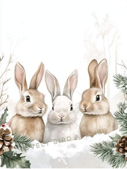 Affiche Trio Lapins & Hiver  décoration murale chambre bébé enfant.