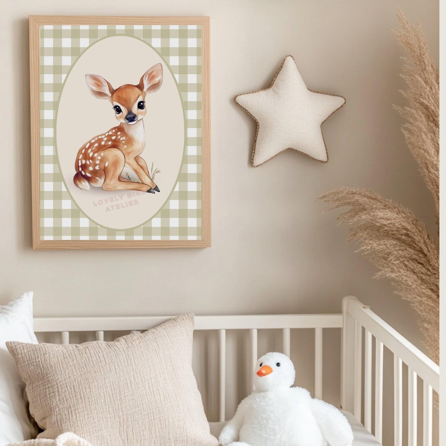 Affiche Biche & Vichy  décoration murale chambre bébé enfant.
