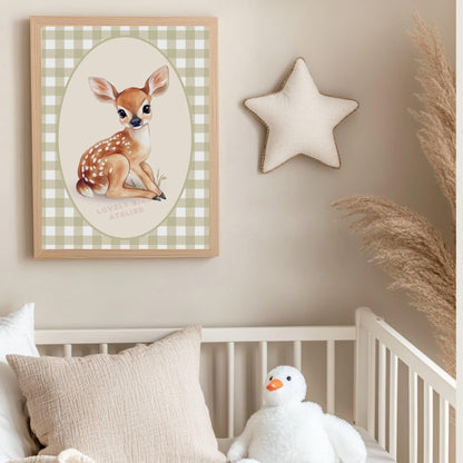 Affiche Biche & Vichy  décoration murale chambre bébé enfant.