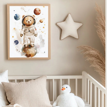 Affiche  Ours Astronaute  décoration murale chambre bébé enfant.